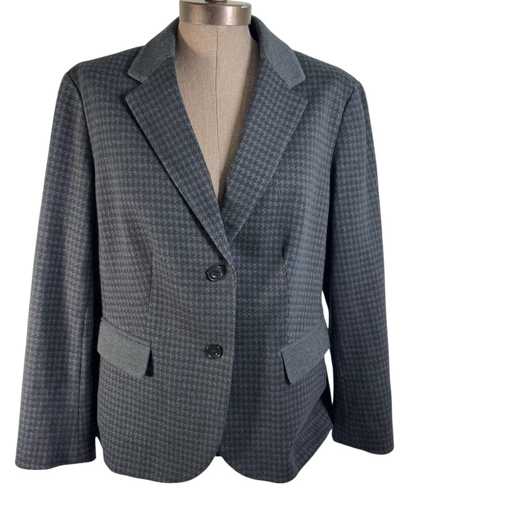 Talbots Blazer Women's Size XL Black Houndstooth Fabric Elbow Patches Lined
